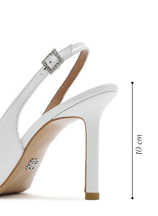 Kadın Beyaz Bilekten Tokalı Arkası Açık İnce Topuklu Deri Ayakkabı 25SFD162316 - Görsel 3