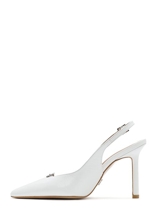 Kadın Beyaz Bilekten Tokalı Arkası Açık İnce Topuklu Deri Ayakkabı 25SFD162316 - Görsel 5