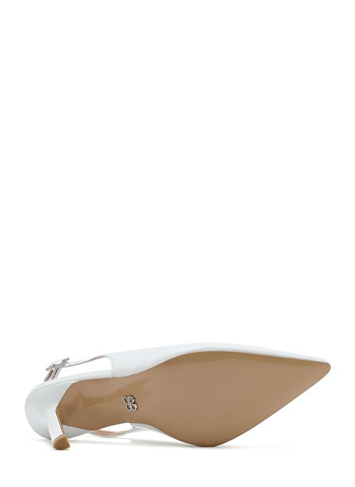 Kadın Beyaz Bilekten Tokalı Arkası Açık İnce Topuklu Deri Ayakkabı 25SFD162316 - Görsel 6