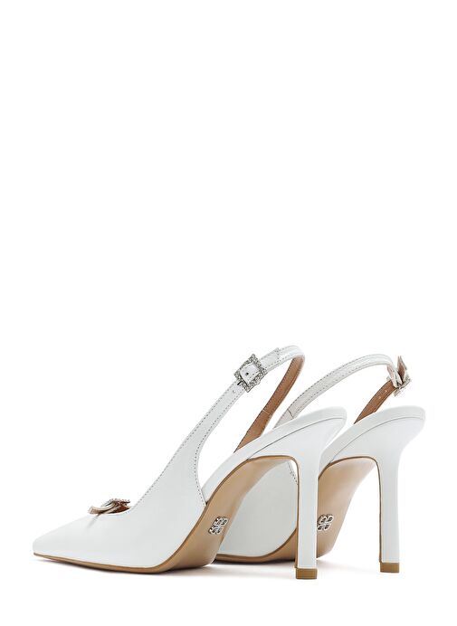 Kadın Beyaz Bilekten Tokalı Arkası Açık İnce Topuklu Deri Ayakkabı 25SFD162316 - Görsel 7