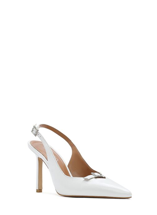 Kadın Beyaz Bilekten Tokalı Arkası Açık İnce Topuklu Deri Ayakkabı 25SFD162316 - Görsel 8