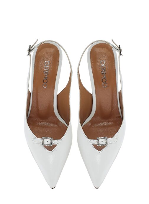 Kadın Beyaz Bilekten Tokalı Arkası Açık İnce Topuklu Deri Ayakkabı 25SFD162316 - Görsel 9