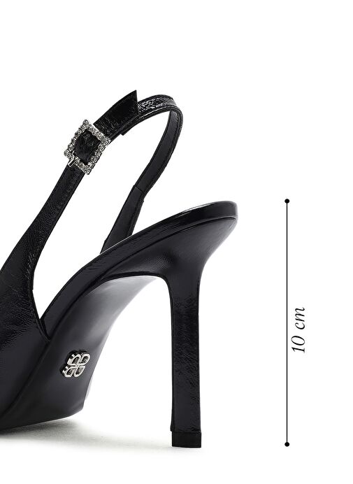 Kadın Siyah Bilekten Tokalı Arkası Açık İnce Topuklu Deri Ayakkabı 25SFD162316 - Görsel 3