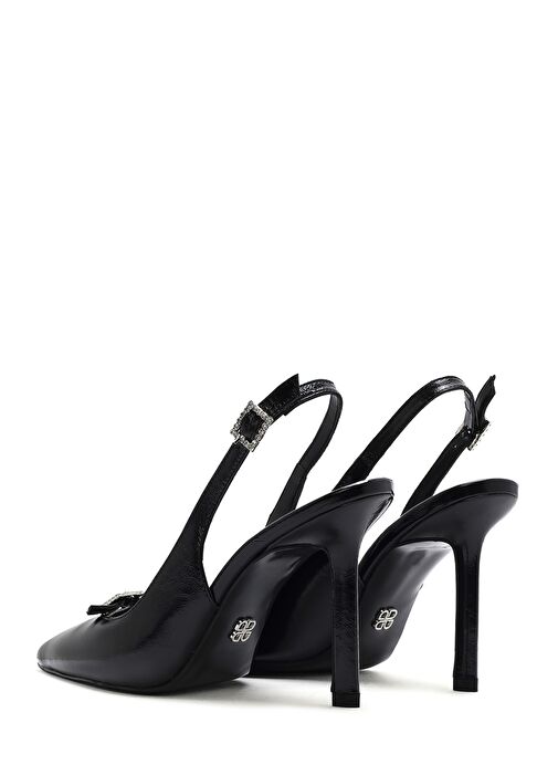 Kadın Siyah Bilekten Tokalı Arkası Açık İnce Topuklu Deri Ayakkabı 25SFD162316 - Görsel 7