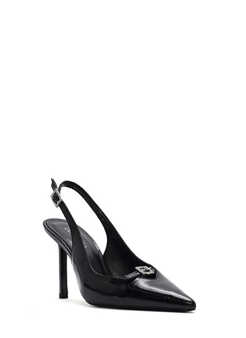 Kadın Siyah Bilekten Tokalı Arkası Açık İnce Topuklu Deri Ayakkabı 25SFD162316 - Görsel 8