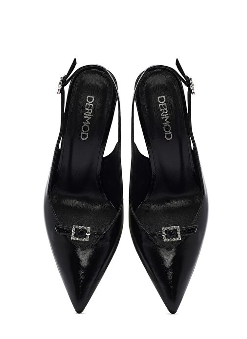 Kadın Siyah Bilekten Tokalı Arkası Açık İnce Topuklu Deri Ayakkabı 25SFD162316 - Görsel 9