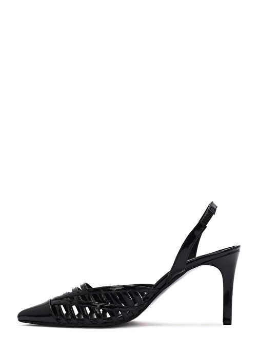 Kadın Siyah Arkası Açık Rugan Deri İnce Topuklu Ayakkabı 25SFD161816 - Görsel 5