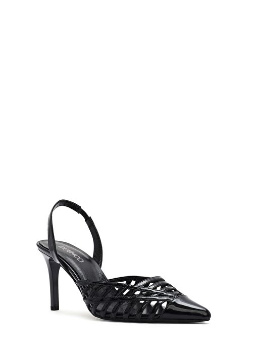 Kadın Siyah Arkası Açık Rugan Deri İnce Topuklu Ayakkabı 25SFD161816 - Görsel 8