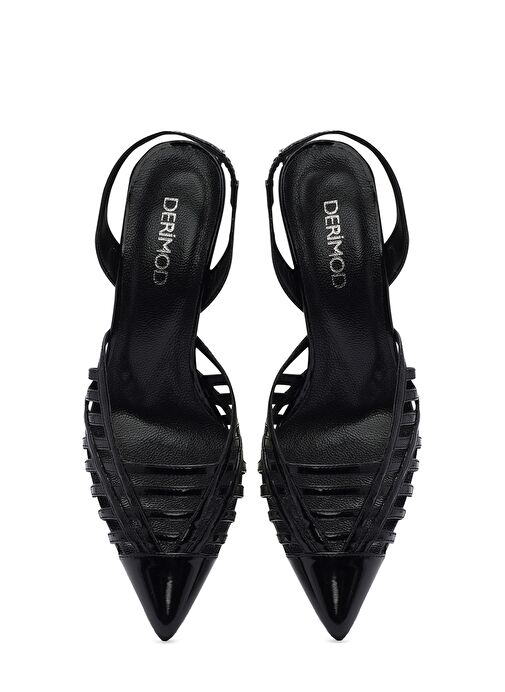 Kadın Siyah Arkası Açık Rugan Deri İnce Topuklu Ayakkabı 25SFD161816 - Görsel 9