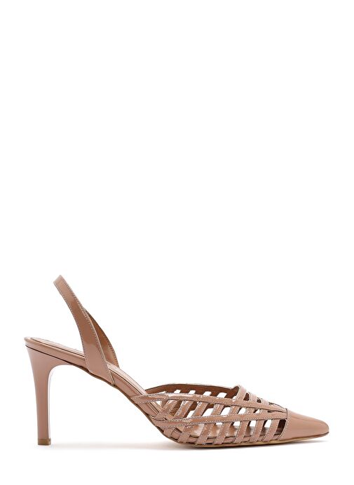 Kadın Bej Arkası Açık Rugan Deri İnce Topuklu Ayakkabı 25SFD161816 - Görsel 2