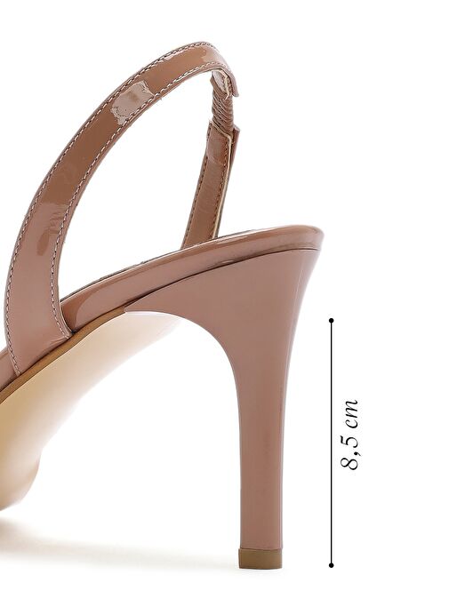 Kadın Bej Arkası Açık Rugan Deri İnce Topuklu Ayakkabı 25SFD161816 - Görsel 3