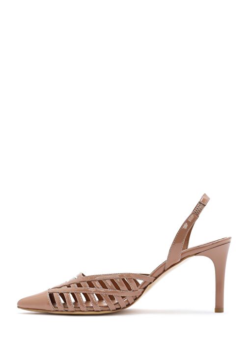 Kadın Bej Arkası Açık Rugan Deri İnce Topuklu Ayakkabı 25SFD161816 - Görsel 5