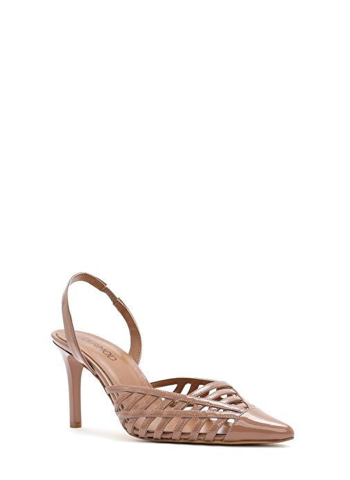 Kadın Bej Arkası Açık Rugan Deri İnce Topuklu Ayakkabı 25SFD161816 - Görsel 8