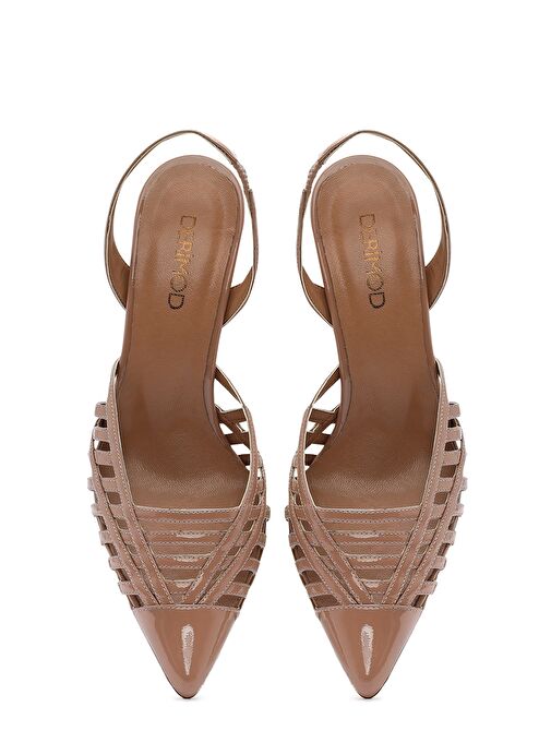 Kadın Bej Arkası Açık Rugan Deri İnce Topuklu Ayakkabı 25SFD161816 - Görsel 9