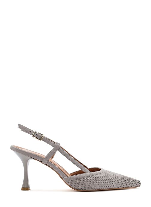 Kadın Gri Arkası Açık Süet Deri İnce Topuklu Ayakkabı 25SFD161910 - Görsel 2