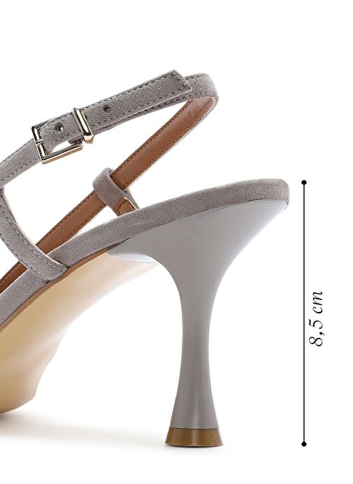 Kadın Gri Arkası Açık Süet Deri İnce Topuklu Ayakkabı 25SFD161910 - Görsel 3