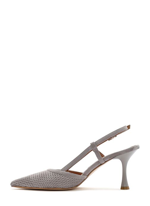 Kadın Gri Arkası Açık Süet Deri İnce Topuklu Ayakkabı 25SFD161910 - Görsel 5