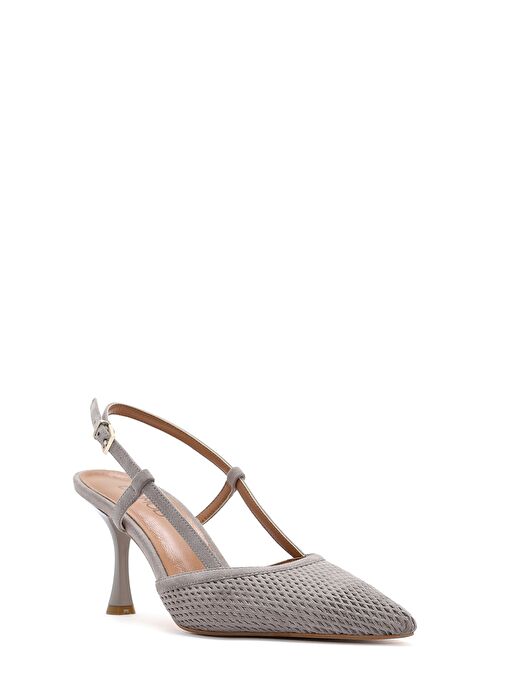 Kadın Gri Arkası Açık Süet Deri İnce Topuklu Ayakkabı 25SFD161910 - Görsel 7