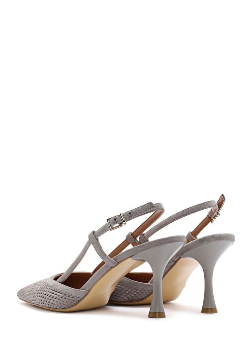 Kadın Gri Arkası Açık Süet Deri İnce Topuklu Ayakkabı 25SFD161910 - Görsel 8