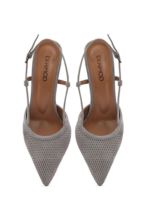 Kadın Gri Arkası Açık Süet Deri İnce Topuklu Ayakkabı 25SFD161910 - Görsel 9