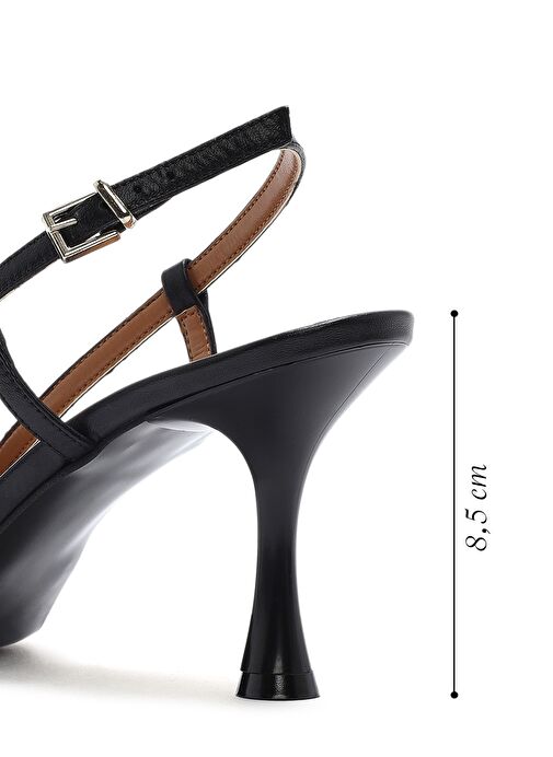 Kadın Siyah Arkası Açık Deri İnce Topuklu Ayakkabı 25SFD161918 - Görsel 3