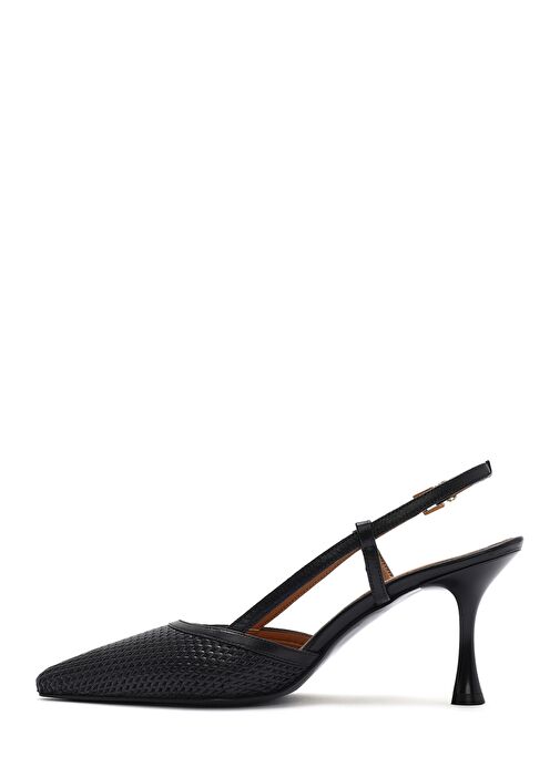 Kadın Siyah Arkası Açık Deri İnce Topuklu Ayakkabı 25SFD161918 - Görsel 5