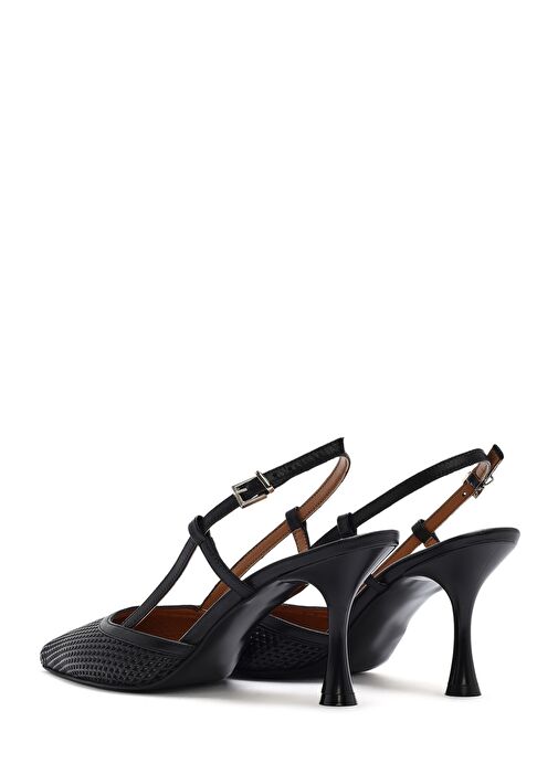 Kadın Siyah Arkası Açık Deri İnce Topuklu Ayakkabı 25SFD161918 - Görsel 7