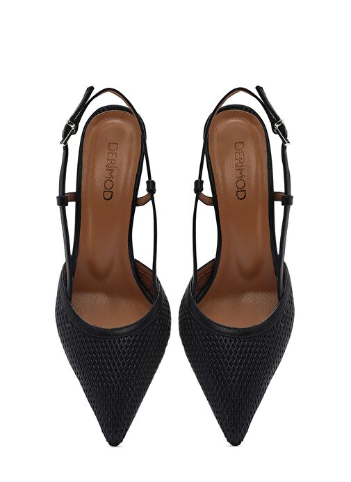 Kadın Siyah Arkası Açık Deri İnce Topuklu Ayakkabı 25SFD161918 - Görsel 9