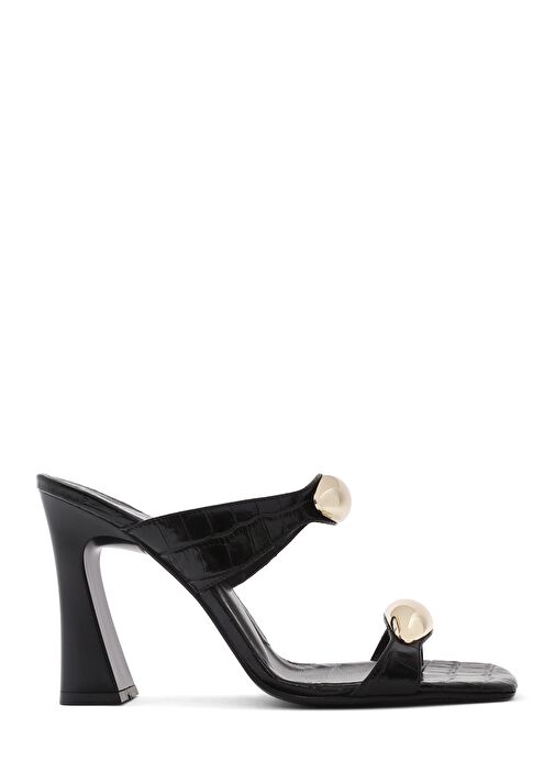 Kadın Siyah Kroko Desenli Deri Yüksek Kalın Topuklu Terlik 25SFD1610E3 - Görsel 2