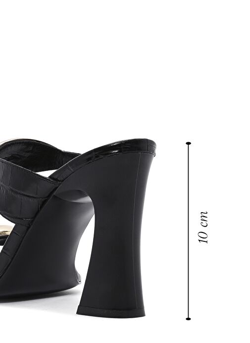 Kadın Siyah Kroko Desenli Deri Yüksek Kalın Topuklu Terlik 25SFD1610E3 - Görsel 3