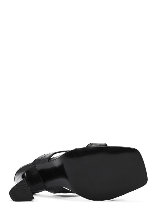 Kadın Siyah Kroko Desenli Deri Yüksek Kalın Topuklu Terlik 25SFD1610E3 - Görsel 6