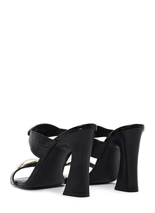 Kadın Siyah Kroko Desenli Deri Yüksek Kalın Topuklu Terlik 25SFD1610E3 - Görsel 7