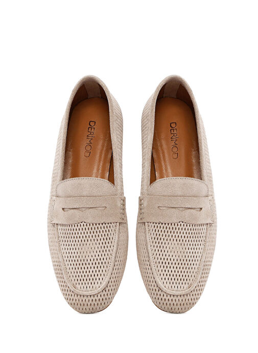 Kadın Bej File Süet Deri Loafer 25SFD160510 - Görsel 8