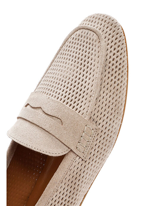 Kadın Bej File Süet Deri Loafer 25SFD160510 - Görsel 9