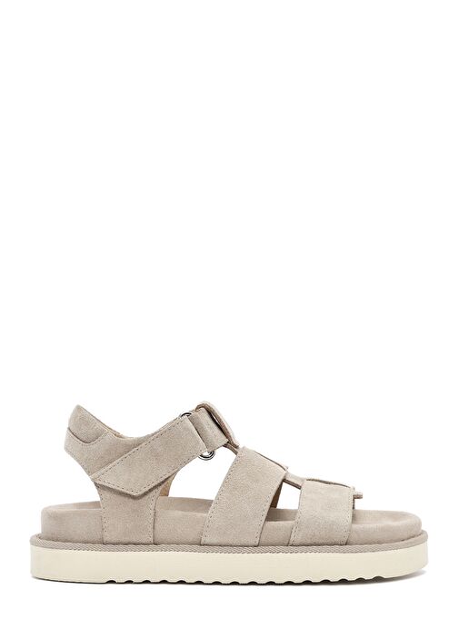 Kadın Krem Kalın Tabanlı Süet Deri Sandalet 25SFD405310 - Görsel 2