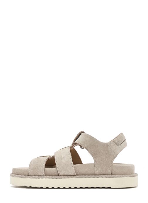 Kadın Krem Kalın Tabanlı Süet Deri Sandalet 25SFD405310 - Görsel 3
