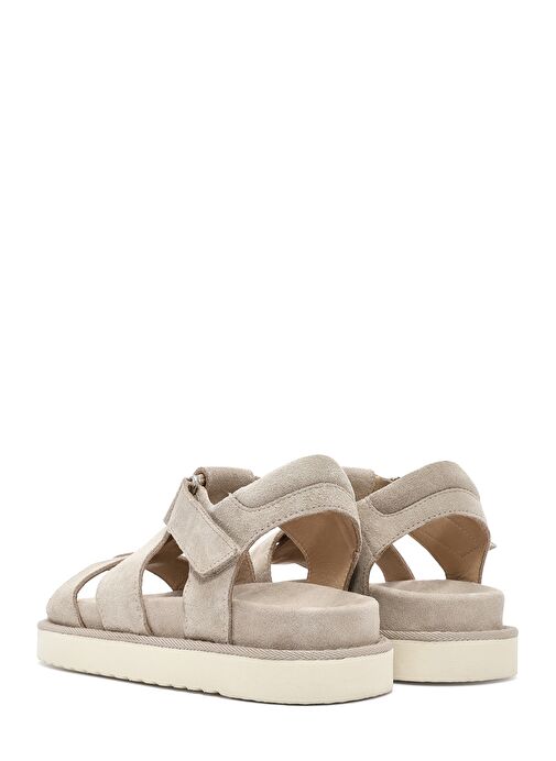 Kadın Krem Kalın Tabanlı Süet Deri Sandalet 25SFD405310 - Görsel 6