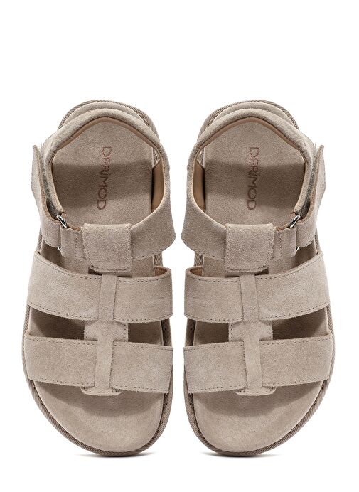 Kadın Krem Kalın Tabanlı Süet Deri Sandalet 25SFD405310 - Görsel 8