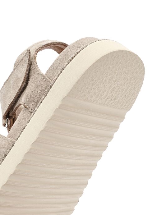 Kadın Krem Kalın Tabanlı Süet Deri Sandalet 25SFD405310 - Görsel 9