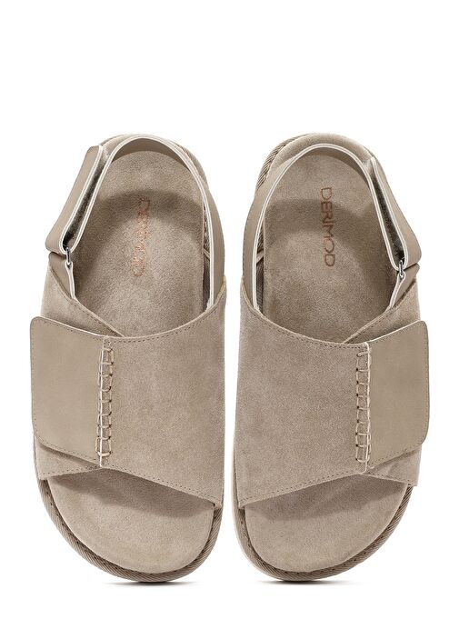 Kadın Bej Bantlı Süet Deri Sandalet 25SFD405410 - Görsel 8