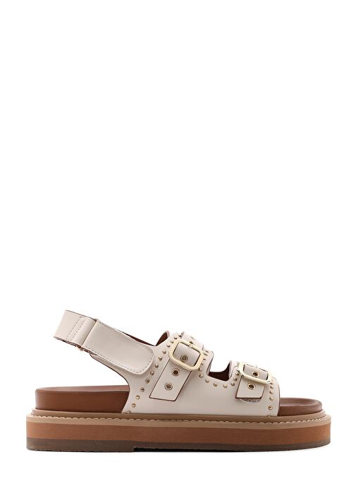 Kadın Krem Tokalı Kalın Tabanlı Sandalet 25SFE400718 - Görsel 2