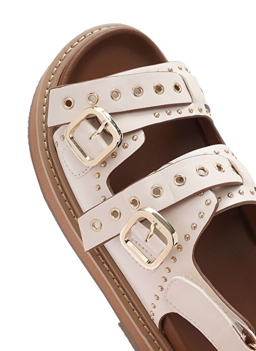 Kadın Krem Tokalı Kalın Tabanlı Sandalet 25SFE400718 - Görsel 9