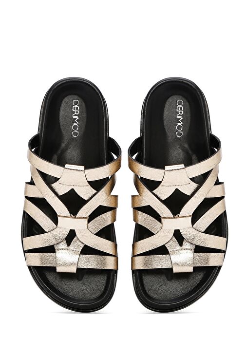 Kadın Altın Deri Metalik Terlik 25SFD152232 - Görsel 8