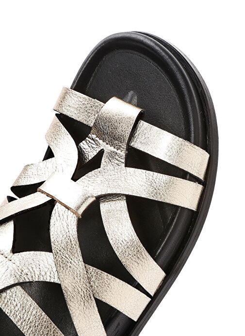 Kadın Altın Deri Metalik Terlik 25SFD152232 - Görsel 9