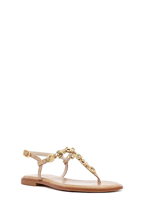 Kadın Taba Bilekten Tokalı Parmak Arası Deri Sandalet 25SFD483014 - Görsel 7