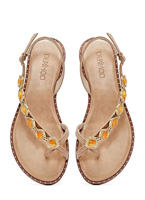 Derimod Derimod Kadın Taba Taşlı Parmak Arası Deri Sandalet 25SFD483114 Sandalet & Terlik | Boyner Taba - 8. görsel