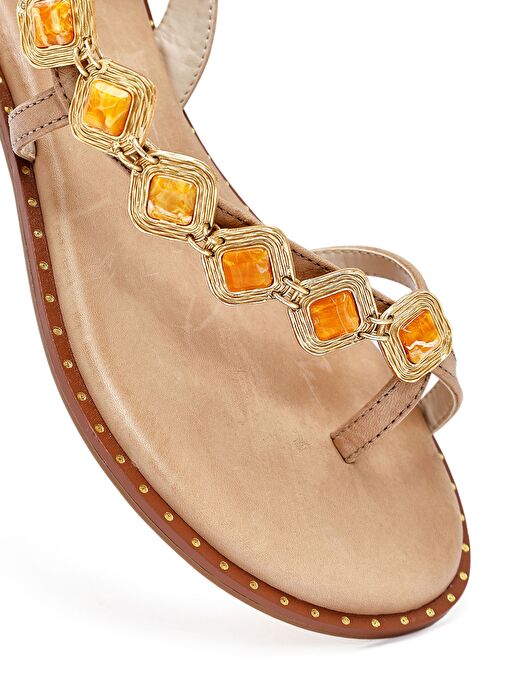 Derimod Derimod Kadın Taba Taşlı Parmak Arası Deri Sandalet 25SFD483114 Sandalet & Terlik | Boyner Taba - 9. görsel