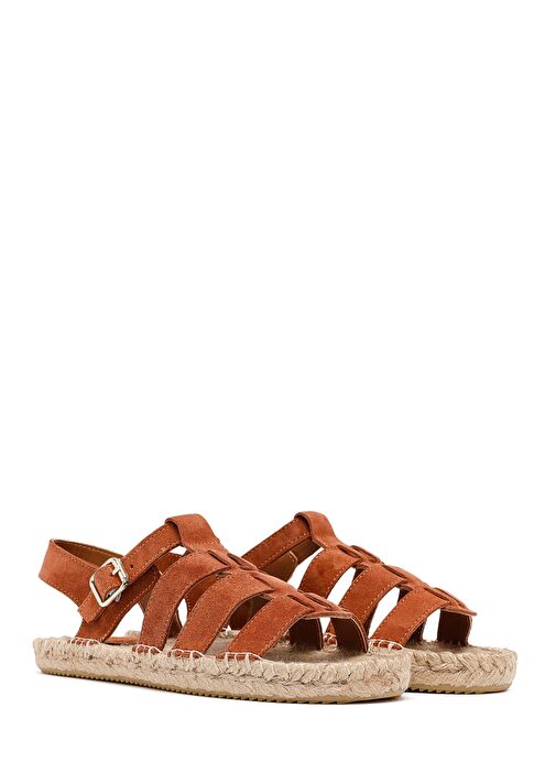 Derimod Derimod Turuncu Kadın Taba Tokalı Süet Deri Espadril Sandalet 25SFD206410 Sandalet & Terlik | Boyner Turuncu - 4. görsel