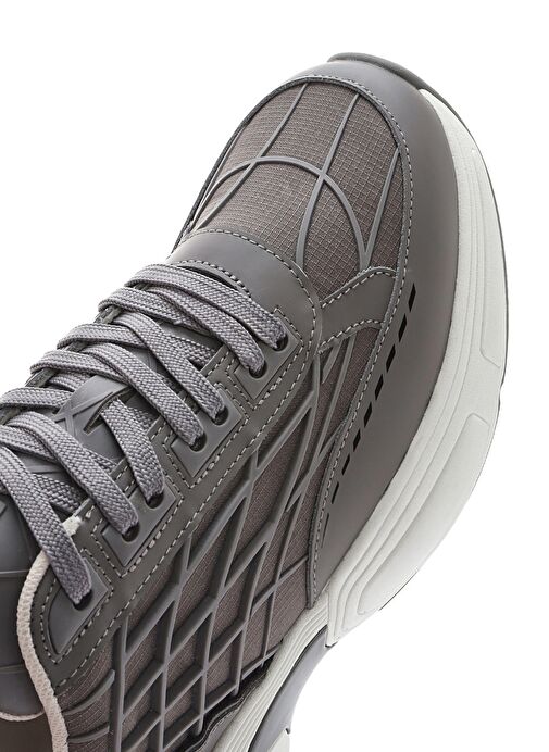 Erkek Gri Bağcıklı Kalın Tabanlı Kumaş Sneaker 25SFD69416F - Görsel 9