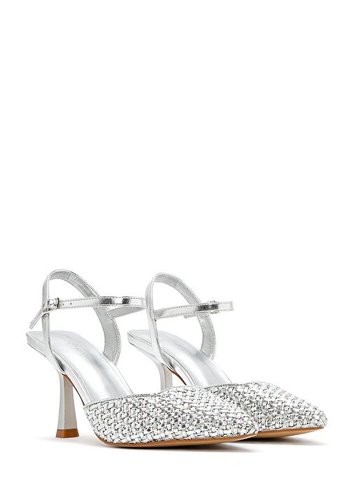 Kadın Gri Bilekten Tokalı Örgülü İnce Topuklu Ayakkabı 25SFE493214 - Görsel 4